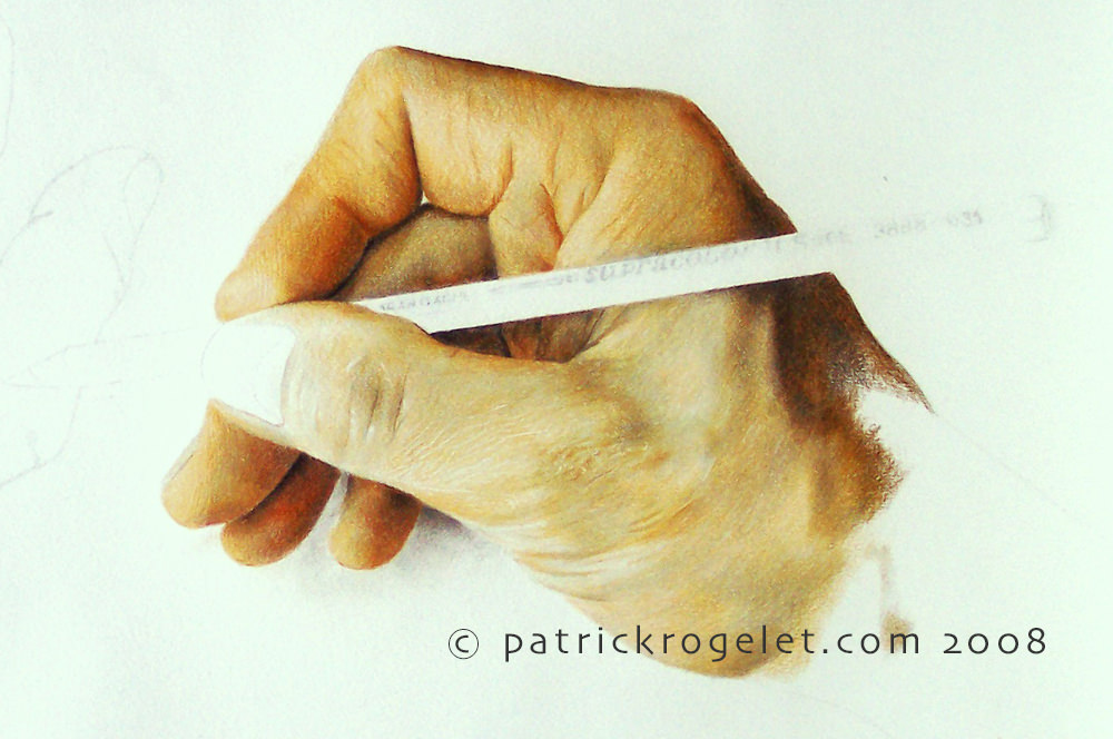 crayons de couleur patrick rogelet autoportrait main